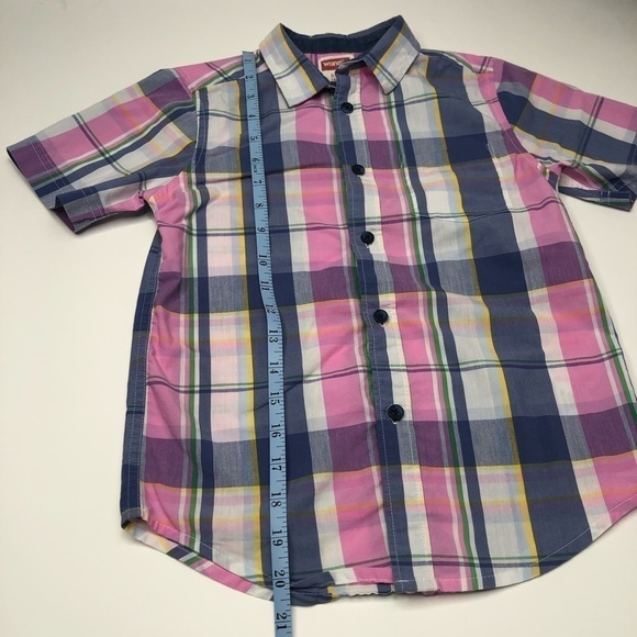 Wrangler Pink Blue Yellow & White Plaid Short Sleeve Button-up Shirt SIZE 6 - Picture 12 of 12